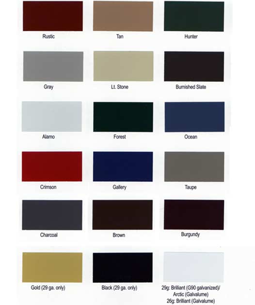 Stocked paint colors for Martin's Mini Barns Wood Siding