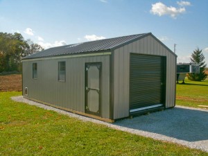 Mini Garage storage barn shed for storing yard tools and toys custom built by Martin's Mini Barns